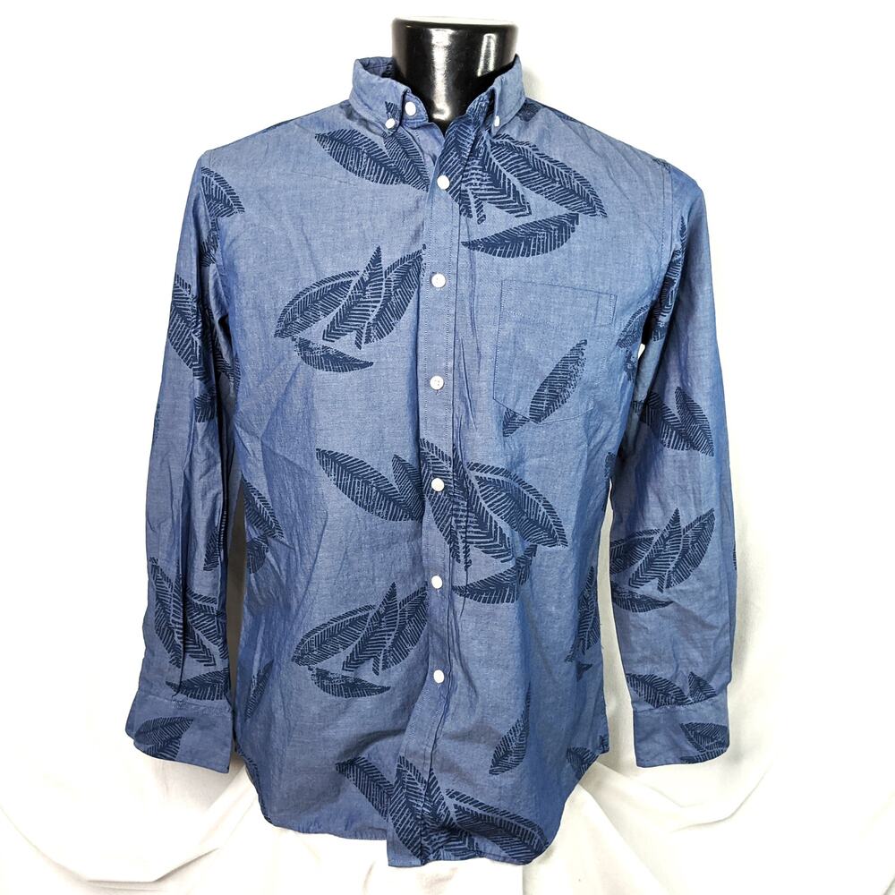 Club Room Men's Button-Up Shirt Large Long Sleeve Blue Leaf